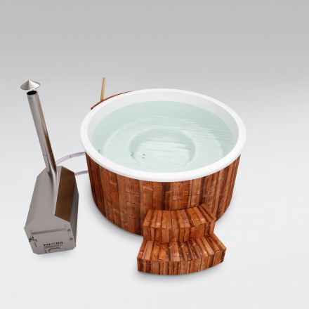 Vasca da bagno per esterni 01 in legno termotrattato, vasca: bianca, diametro interno: 200 cm