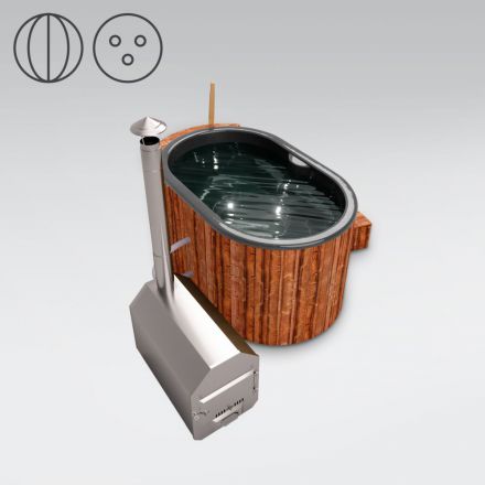 Vasca da bagno per esterni 02 in legno termotrattato con illuminazione a LED, copertura termica e isolamento termico, vasca: antracite, misure esterne: 189 x 118 cm (l x p)
