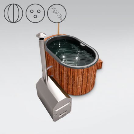 Vasca da bagno per esterni 02 in legno termotrattato con illuminazione a LED, copertura termica, getti d'aria massaggianti e isolamento termico, vasca: antracite, misure esterne: 189 x 118 cm (l x p)