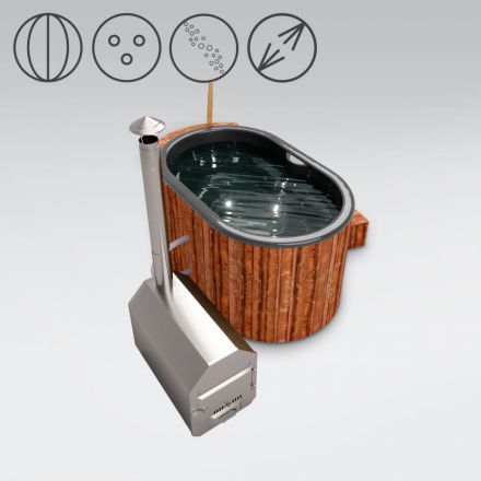 Vasca da bagno per esterni 02 in legno termotrattato con illuminazione a LED, copertura termica, getti massaggianti e isolamento termico, vasca: antracite, misure esterne: 189 x 118 cm (l x p)