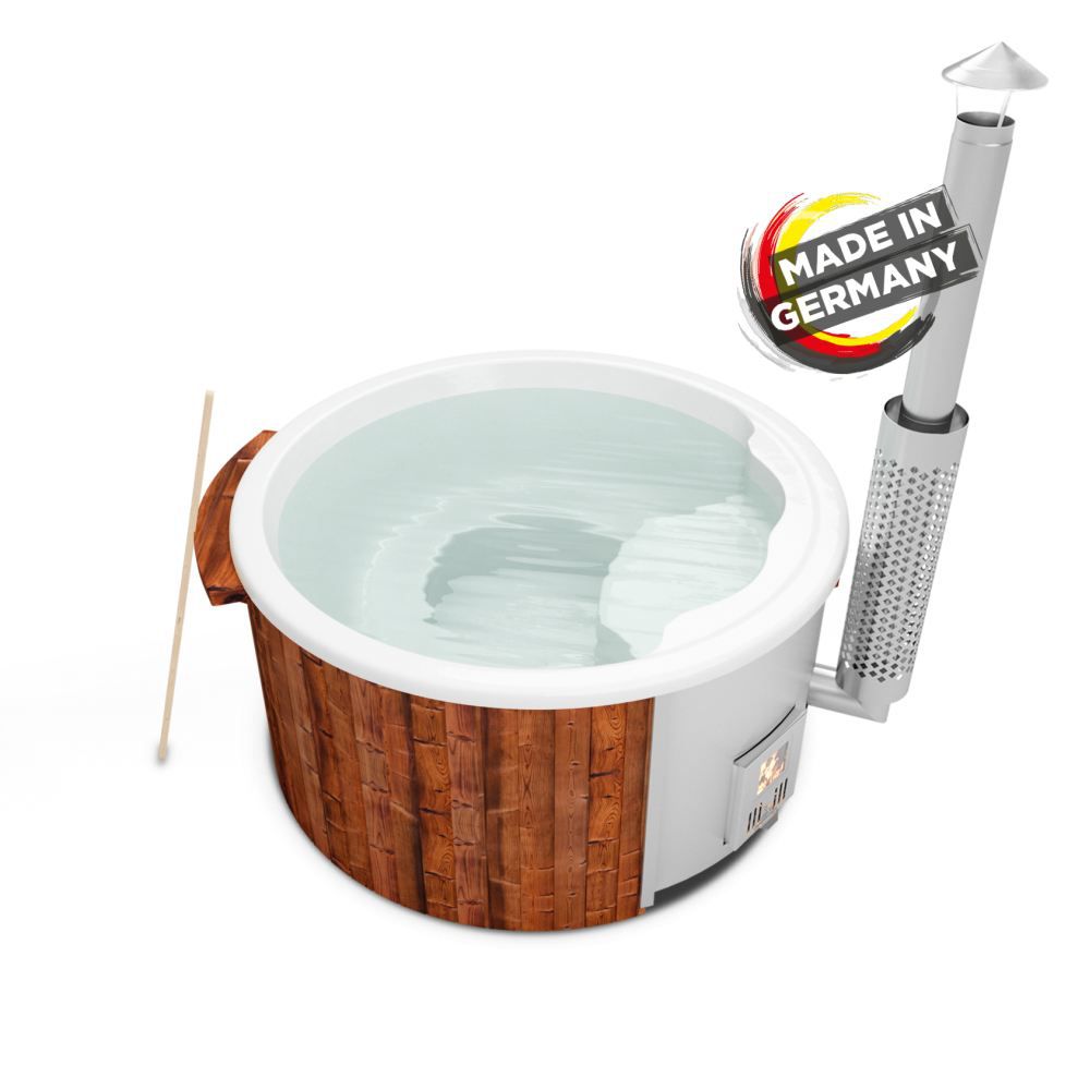 Vasca da bagno per esterni 03 in legno termotrattato, vasca: bianca, diametro interno: 180 cm