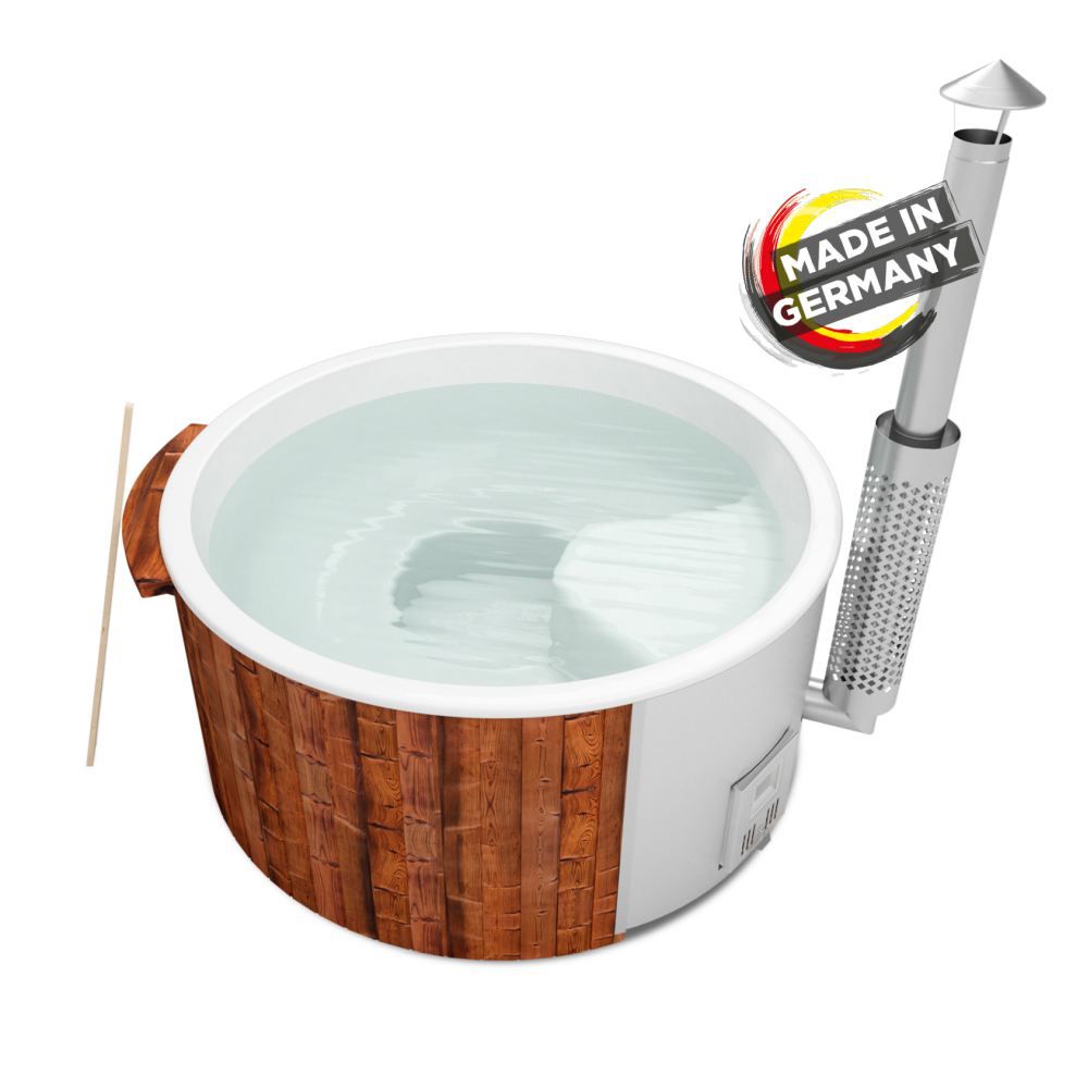Vasca da bagno per esterni 03 in legno termotrattato, vasca: bianca, diametro interno: 200 cm