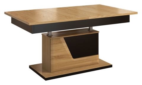 Tavolino regolabile in altezza "Belica" 08, rovere naturale / nero, parzialmente massello - 59 - 77 x 130 - 218 x 80 cm (h x l x p)