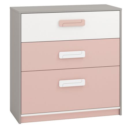 Cameretta - Cassettiera "Renton" 10, grigio platino / bianco / rosa cipria - 94 x 92 x 40 cm (h x l x p), 3 cassetti