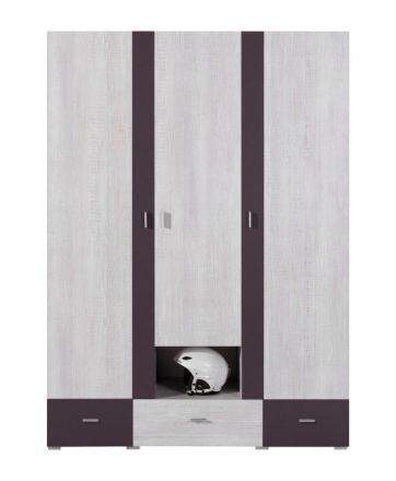 Cameretta - Armadio ad ante battenti "Emilian" 01, pino sbiancato / grigio scuro - 195 x 140 x 50 cm (h x l x p)