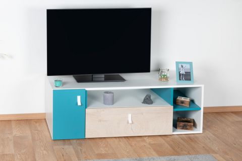 Cameretta - Mobile TV "Aalst" 24, rovere / bianco / blu - 40 x 125 x 50 cm (h x l x p)