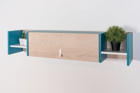 Cameretta - Mensola a muro "Aalst" 26, rovere / bianco / blu - 25 x 125 x 24 cm (h x l x p)