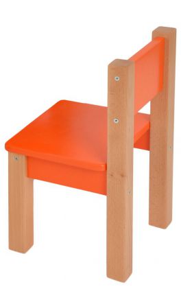 Sedia per bambini "Laurenz" - Set 2 pz, faggio massello naturale / arancione - 50 x 28 x 28 cm (h x l x p)