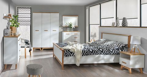 Camera da letto completa - Set B Panduros, 7 pezzi, in pino, bianco / rovere marrone