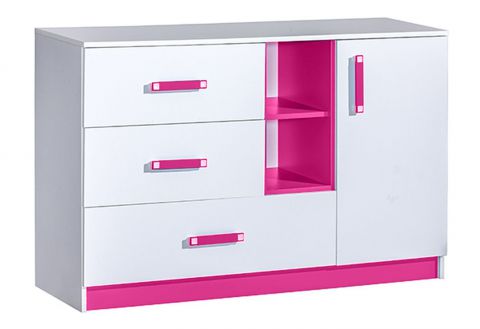 Cameretta - Cassettiera "Frank" 07, bianco / rosa - 83 x 130 x 40 cm (h x l x p)