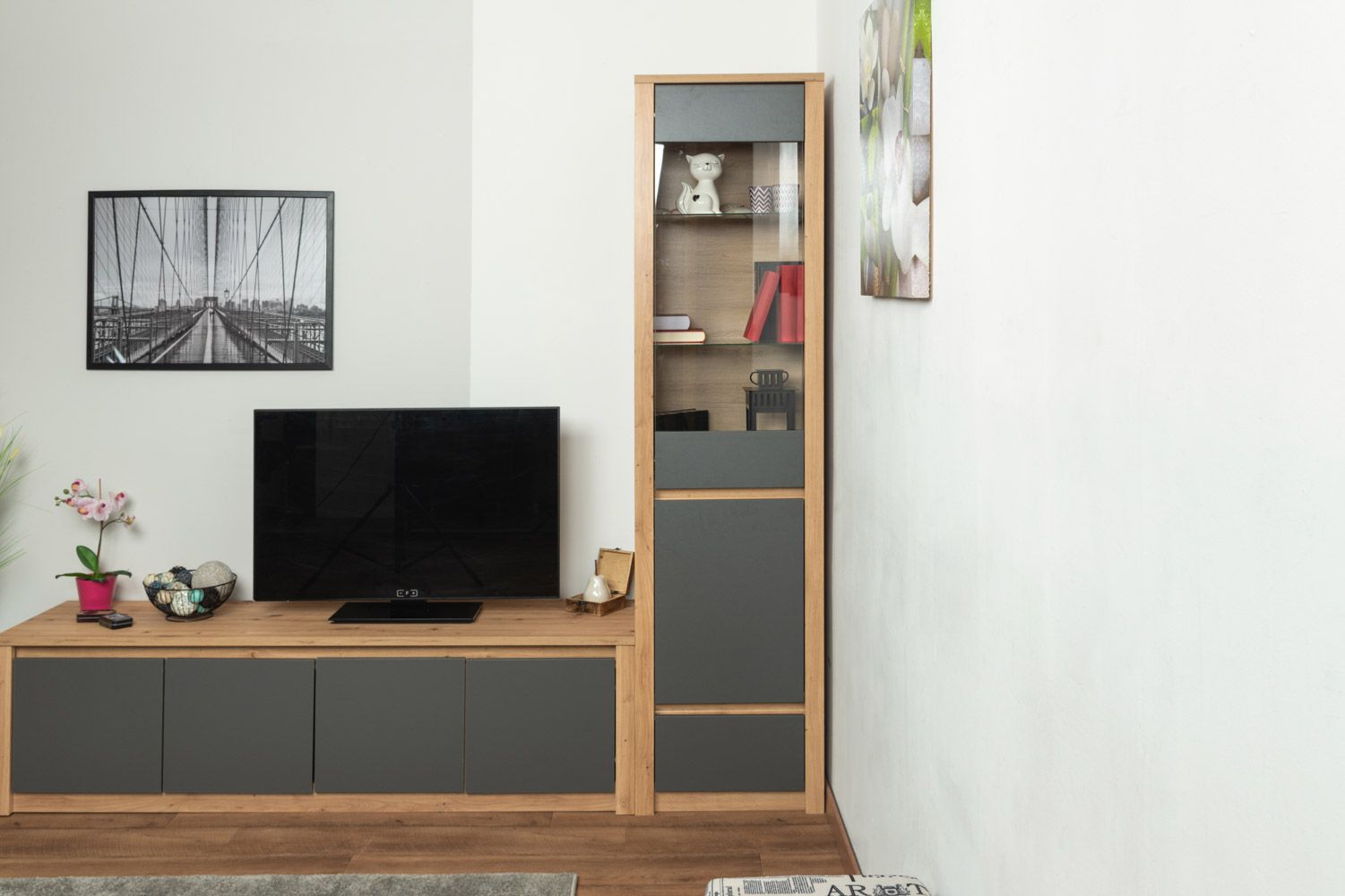 Vetrinetta moderna Faleula 02 | Rovere e grigio | 196 x 50 x 43 cm ...