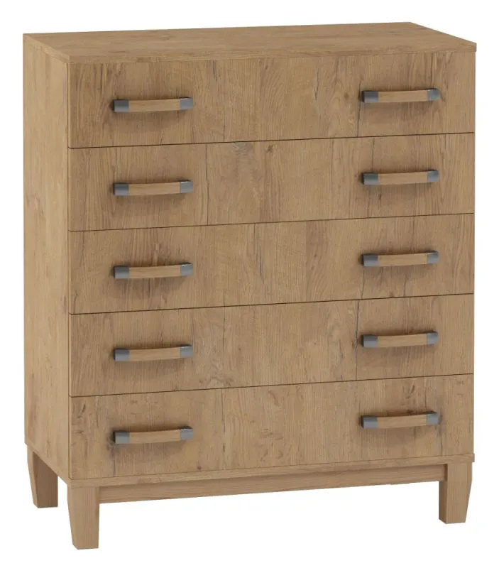 Cassettiera Alotau 06 | Rovere effetto legno | 5 cassetti | 93 x 80 x 40 cm | Design moderno e pratico
