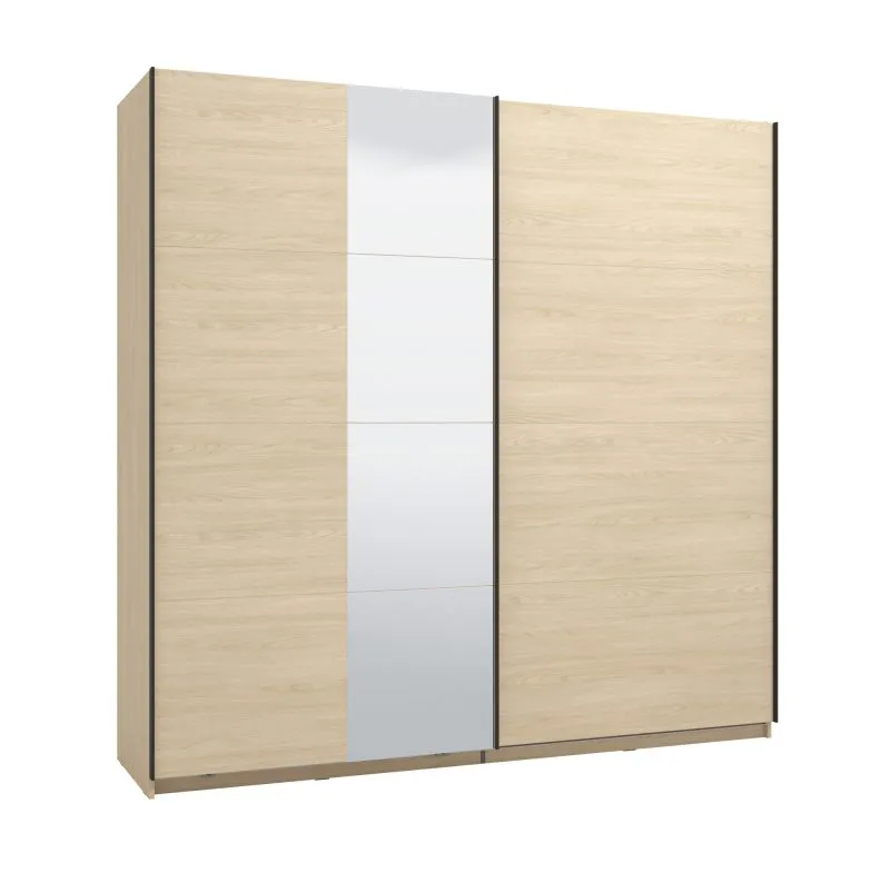 Armadio "Mitrovica" 01, color rovere chiaro, 1 anta a specchio, 2 scomparti, 2 barre appendiabiti, bordi in ABS, 220 x 61 x 217,5 cm