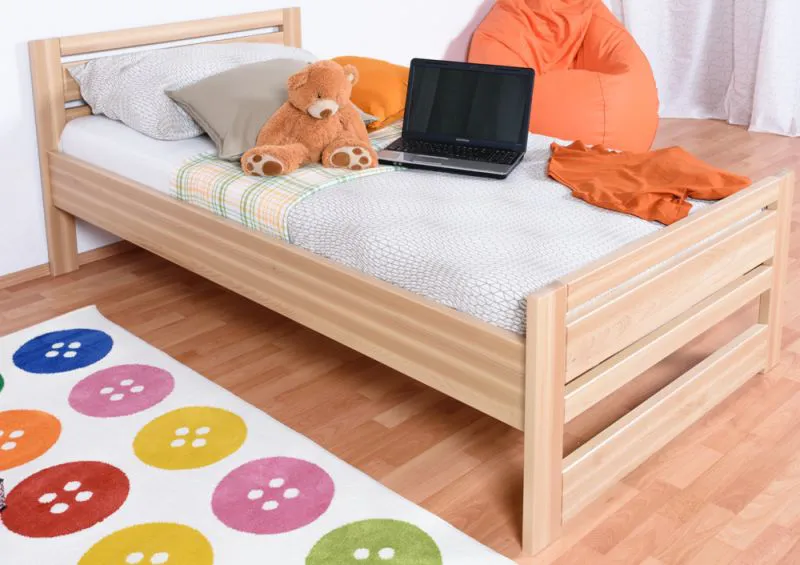Letto singolo in faggio massello naturale 115C | Rete a doghe inclusa | 100 x 200 cm | Design moderno