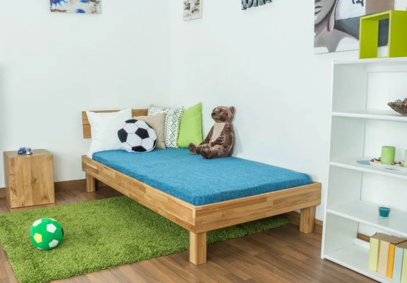 Letto singolo "Wooden Nature" 01, rovere massello, oliato - 100 x 200 cm (l x l)
