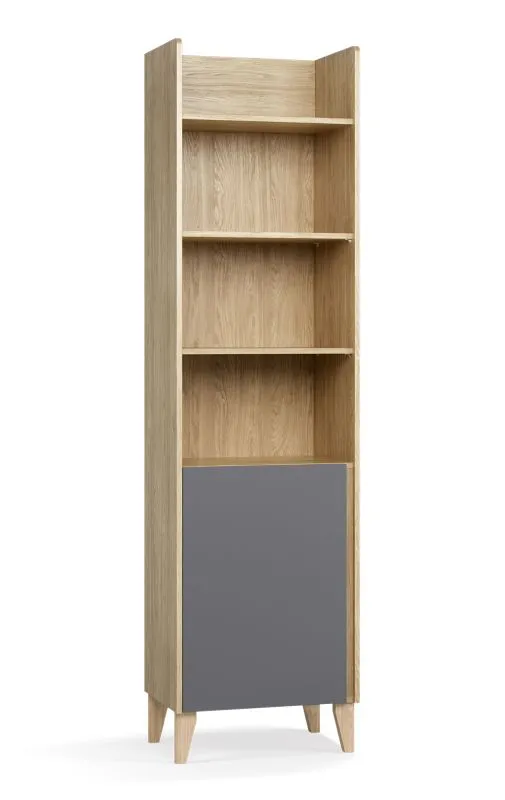 Scaffale Mirinay 07 rovere | 1 anta Soft-Close | 5 ripiani | Bordi ABS | 54,5 x 38 x 204 cm