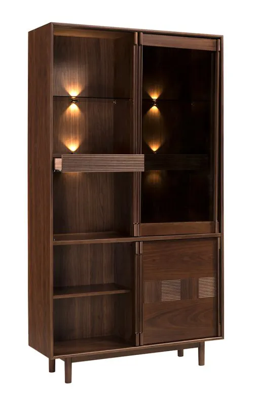 Vetrina Inginele 05 | Ampio spazio | Illuminazione LED inclusa | 204 x 109 x 43 cm | 2 cassetti | 6 ripiani | 4 ante | Vetro temperato marrone
