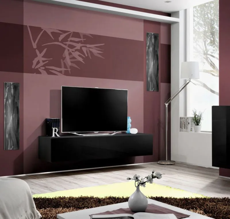 Mobile porta TV sospeso Raudberg 04 nero | 160 cm | 3 scomparti | Design moderno