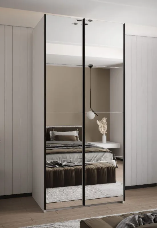 Armadio / Armadio con ante scorrevoli | 2 ante scorrevoli | 2 aste appendiabiti | 245,5 x 100 x 64 cm | 6 ripiani | 6 scomparti | Colore: bianco | Chiusura ammortizzata