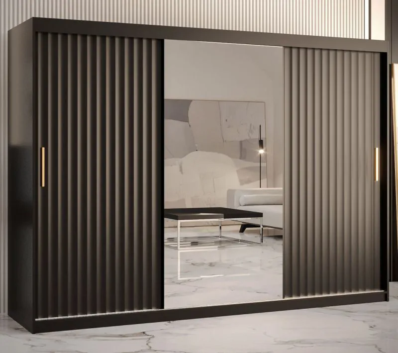 Armadio 3 ante Balmenhorn 96 nero opaco | Specchio integrato | 200x250x62 cm | Design moderno