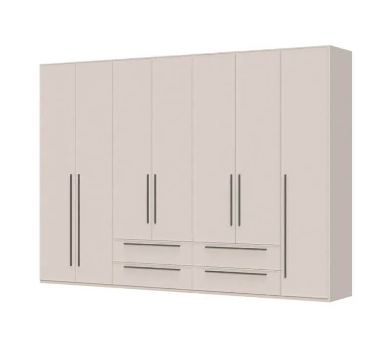 Armadio battente Neiafu 27 | Cashmere | 224 x 317 x 56 cm | 7 ante, 4 cassetti, 4 barre appendiabiti