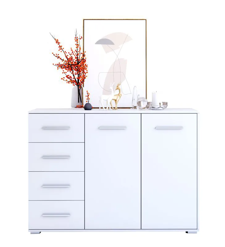 Credenze moderne "Comarca" 41 bianco | 1 anta, 3 scomparti, 4 cassetti | 96 x 135 x 45 cm