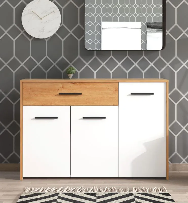 Madia "Brus" 04 | Rovere Artisan/Bianco | 3 ante, 1 cassetto, 4 scomparti | 80,5 x 119 x 33 cm