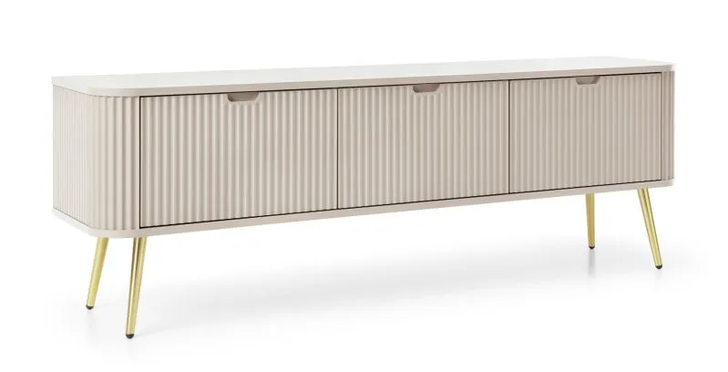 Mobile TV Makreb 05 cashmere | 57 x 168 x 39 cm | Gambe oro | 3 ante e scomparti | Frontali fresati