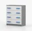Cassettiera Smolikas 11 | Bianco/Grigio | 4 cassetti | Maniglie blu in legno | 90 x 80 x 40 cm