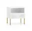 Comodino bianco opaco con funzione push-to-open | 1 cassetto e scomparto | Gambe oro | 53 x 50 x 34 cm | Chiusura ammortizzata