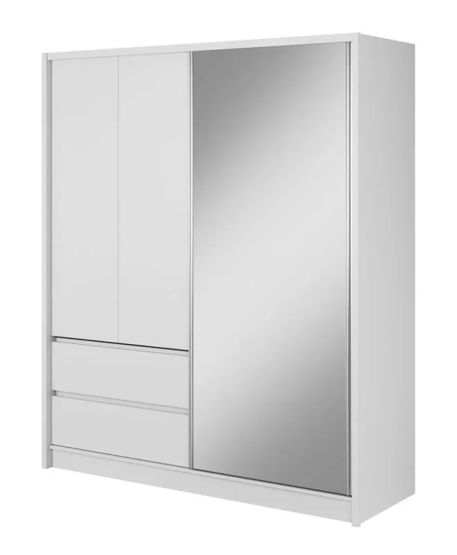 Armadio bianco con ante scorrevoli | 6 scomparti | Kirkdale 05 | 214 x 184 x 62 cm | Design moderno