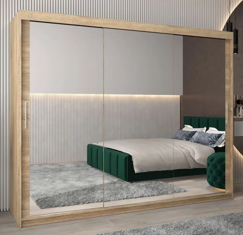 Armadio scorrevole con specchio Bisaurin 6D | Rovere Sonoma | 200x250x62 cm | Design moderno salvaspazio