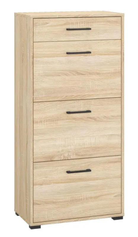 Scarpiera con 3 ante, 1 cassetto e 6 scomparti | Rovere Sonoma chiaro | 126 x 60 x 34 cm | Design moderno