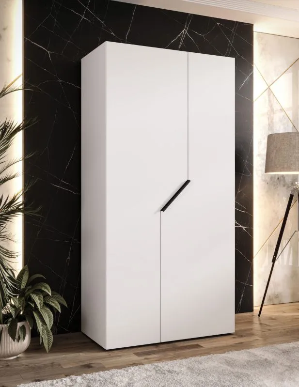 Armadio / Armadio con ante a battente | Colore: Bianco | Larghezza 1 metro | 1 ripiano | 1 asta appendiabiti | Maniglie: Nero | Dimensioni: 100 x 52 x 202 cm | Funzione soft-close | ABS