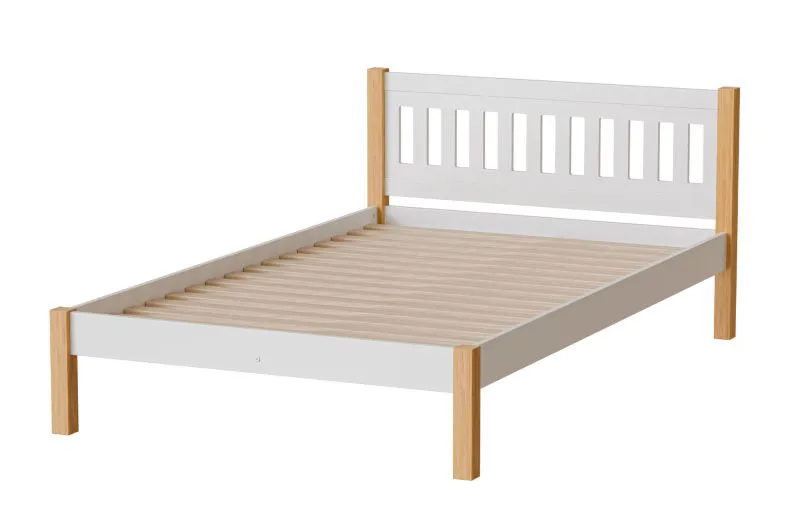 Letto singolo Maive 05 | 120 x 200 cm | Rovere bianco/naturale | Legno di pino | Piedini robusti 55 mm | Rete a doghe inclusa