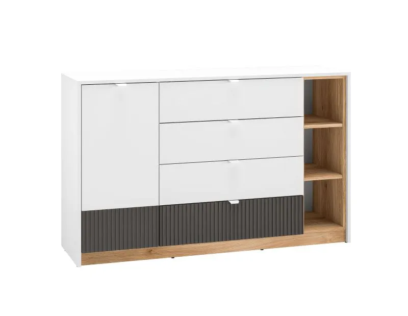 Cassettiera Mackinac 06 | Sistema soft-close | Bianco/Rovere/Grafite opaco | 86 x 138 x 40 cm | 1 anta, 4 cassetti, 5 scomparti