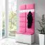 Armadio moderno bianco/rosa con pannelli imbottiti | Scarpiera 8 paia | 215x100x40 cm | 6 ganci cappotto | 4 scomparti