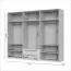 Grande armadio con due ante a specchio Neiafu 23, colore: cashmere, due cassetti, sistema Soft-Close, dimensioni: 224 x 272 x 56 cm, tre aste appendiabiti