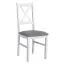 Set pranzo 5 pezzi | Tavolo rotondo bianco | 4 sedie legno bianco rivestite grigio | Piano laminato