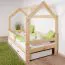 Letto a casetta in pino massello naturale D3 | Cassetto bianco | Rete a doghe inclusa | 80 x 160 cm