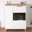 Vetrinetta moderna Safotu 03 | Bianco lucido e noce | Sistema Soft-Close | 3 scomparti | 122 x 95 x 41 cm