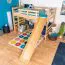 Letto a soppalco grande con scivolo 120 x 190 cm | Faggio massiccio naturale | Trasformabile in letto singolo | Easy Premium Line K31/n