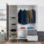 Armadio cameretta Syrina 05 | Bianco, grigio e rovere | 202x153x55 cm | Ante battenti, soft close, cassetti