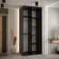 Armadio Mina ante scorrevoli | 1,1 m larghezza | Bianco e rovere | Maniglie metallo nero | Frontale laminato doghe nere