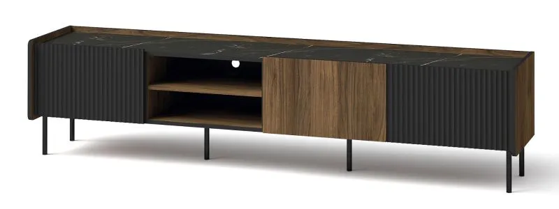 Mobile TV Mairenke 08 | Noce e nero opaco | 47 x 200 x 40 cm | Design moderno e robusto