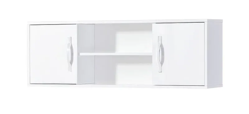 Pensile a 4 scomparti | Maniglie in metallo | 120 x 25 x 40 cm | Colore: bianco | 2 ante | 1 ripiano in legno | Nalut 06