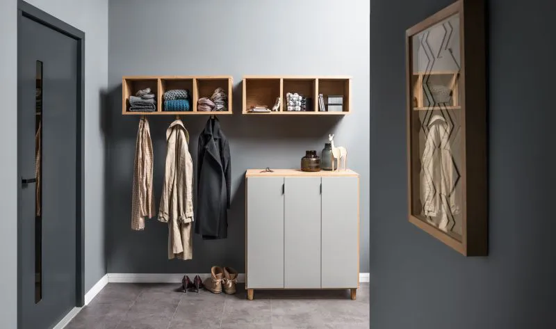Set ingresso 3 pezzi "Nanez" | Rovere e grigio | Design moderno salvaspazio