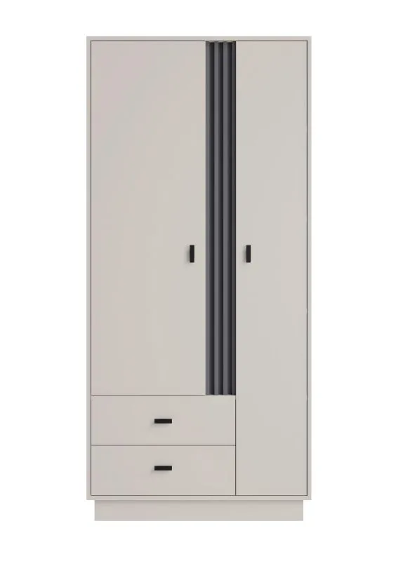 Armadio guardaroba 2 ante battenti Niel 02 | 6 scomparti | 2 cassetti | 5 ripiani legno | Cashmere | 195 x 90 x 50 cm