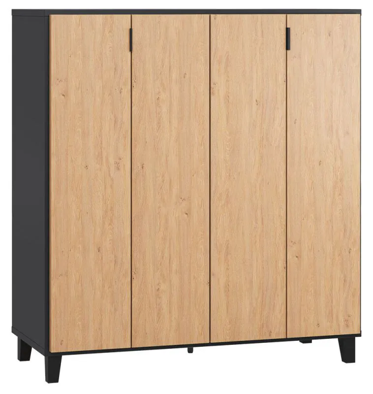 Mobile bar Leoncho 29 nero e rovere | 122 x 112 x 47 cm | Design moderno | Laccatura soft touch