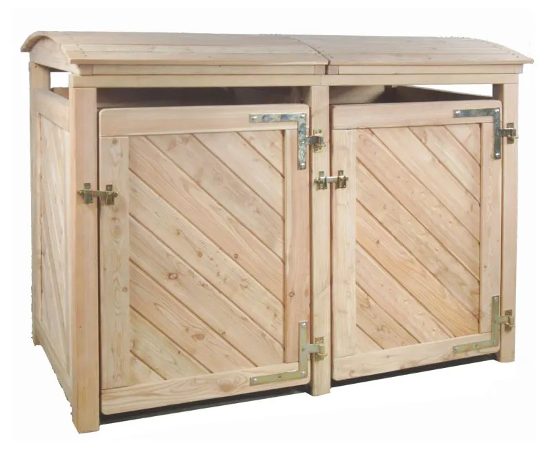 Contenitore per cestino Bergenie 02 in legno massiccio, larice naturale, 2 pieghe, 128 x 160 x 84 cm, contenitore per cestino, per 2 cestini, rivestimento per cestino